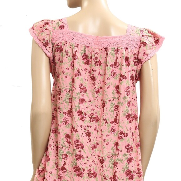 Free people Alessia Print Mini Dress Floral Flutter Sleeve Lace Cotton S 283601 - Picture 7 of 8